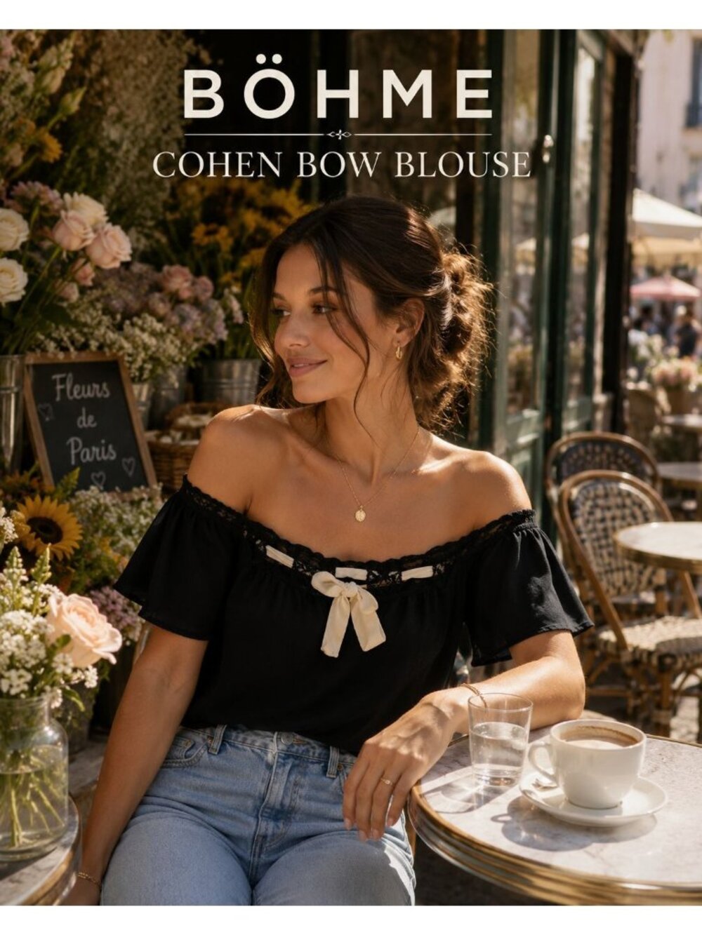Böhme Cohen Bow Blouse Sz L Black Off Shoulder Coquette Balletcore Romantic